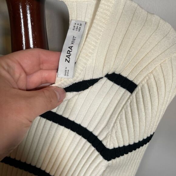 ZARA White Open Back Stripped Cropped knit sweater Size M - Picture 5 of 7